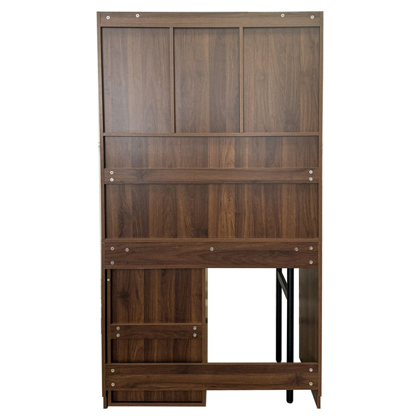 English Elm Computer Desk with Glass Doors, Hutch & Drawer Storage, Rotating 90° Desktop and Spacious Work Surface Walnut W331S00195