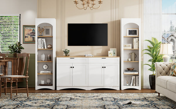 English Elm On-Trend 3-Piece Rustic Farmhouse Tv Stand With Adjustable Shelves & Storage For 70" Tvs, White N721S000045K-GIGA