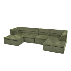English Elm 135" U-shaped Chenille Sectional with Movable Ottoman Four Piece Modular Living Room Sofa Green W1413S00127