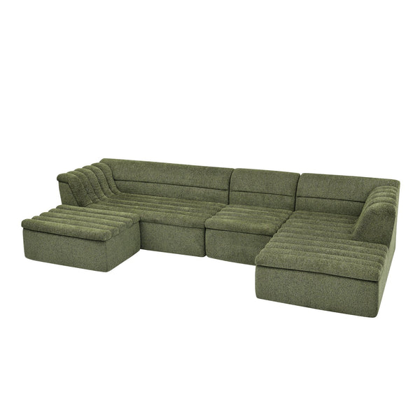 English Elm 135" U-shaped Chenille Sectional with Movable Ottoman Four Piece Modular Living Room Sofa Green W1413S00127