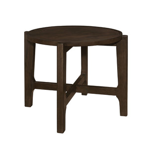English Elm Round Solid Wood End Table - Elegant Dark Brown Accent Piece For Living Room With Compact Design B016P373107-GIGA