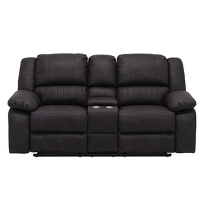 English Elm Wallace & Bay - Black Reclining Console Loveseat - Contemporary Black Licorice Fabric, Easy-Care, Space-Smart Comfort B361P384413