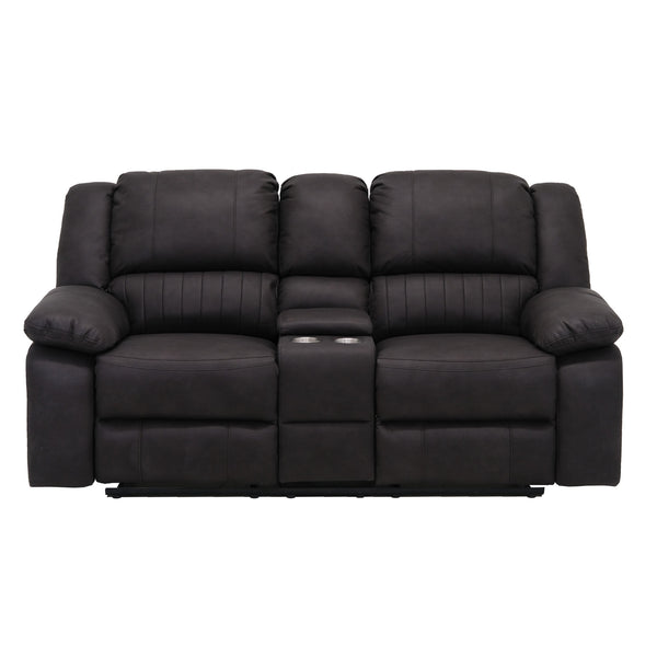 English Elm Wallace & Bay - Black Reclining Console Loveseat - Contemporary Black Licorice Fabric, Easy-Care, Space-Smart Comfort B361P384413
