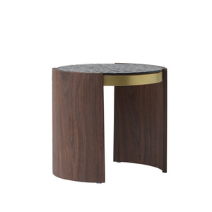 English Elm Tavola Modern Round Coffee Table Set with Walnut Veneer & Ripple Glass—Sturdy Two-Piece, Scratch-Resistant B341P321122