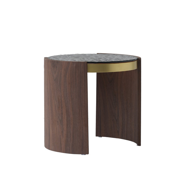 English Elm Tavola Modern Round Coffee Table Set with Walnut Veneer & Ripple Glass—Sturdy Two-Piece, Scratch-Resistant B341P321122