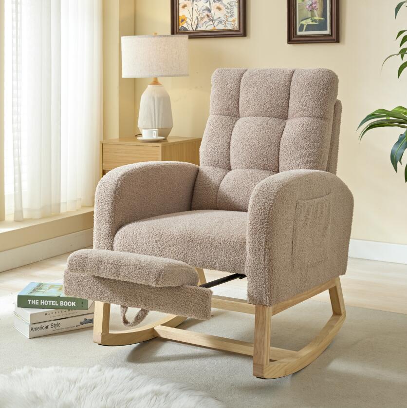 English Elm Modern Accent Rocking Chair With High Backrest, Solid Wood Legs & Side Pocket For Ultimate Comfort W2725P254697