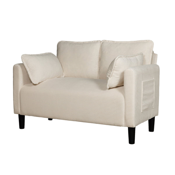 English Elm 48" Corduroy Compact Loveseat with Side Pocket Solid Wood Frame for Small Spaces Beige W2715P409864