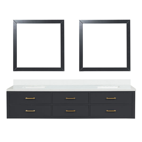 English Elm Black Double Bath Vanity Set With Cultured Marble Top & 36 In. Mirrors - Elegant Storage Solution B2731S01594