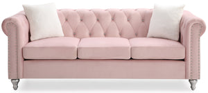 English Elm Raisa Velvet Tufted Sofa with Jeweled Buttons, Nailhead Accents, Pocketed Coil Cushions & Pillows Pink 15 L x 26 W x 34 H B078S00105