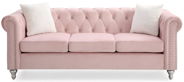 English Elm Raisa Velvet Tufted Sofa with Jeweled Buttons, Nailhead Accents, Pocketed Coil Cushions & Pillows Pink 15 L x 26 W x 34 H B078S00105