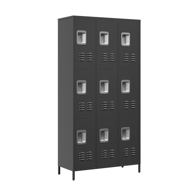 English Elm 9 72"H Metal Lockers 9-Door Steel Locking Locker Cabinet for Gym, School, Office, Home Storage, Gray T2398P282152