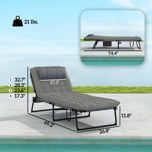 English Elm Outdoor Folding Chaise Lounge with Steel Frame Uv Mesh and Four Recline Positions T3971P445555