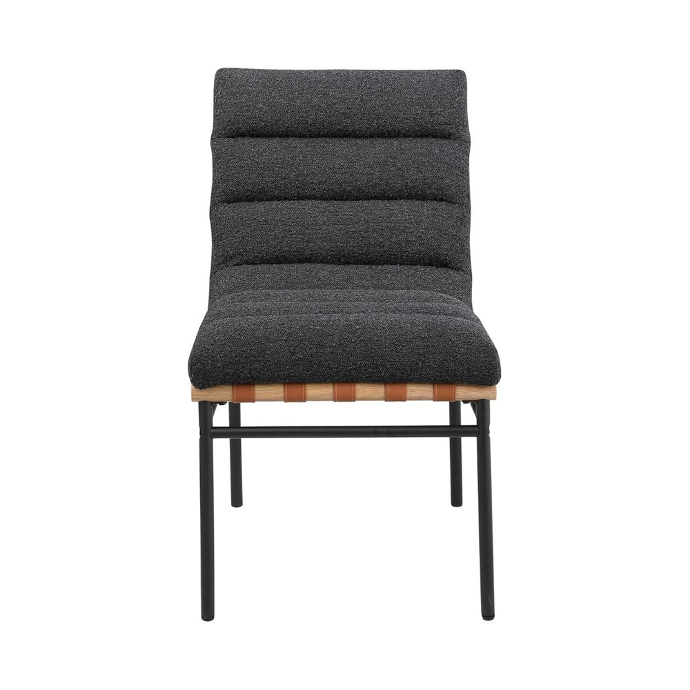 English Elm Set Of 2 Modern Black Boucle Dining Chairs With Iron Legs & Cognac Leather Accents For Cozy Dining B016P392716-GIGA