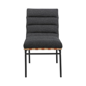 English Elm Set Of 2 Modern Black Boucle Dining Chairs With Iron Legs & Cognac Leather Accents For Cozy Dining B016P392716-GIGA