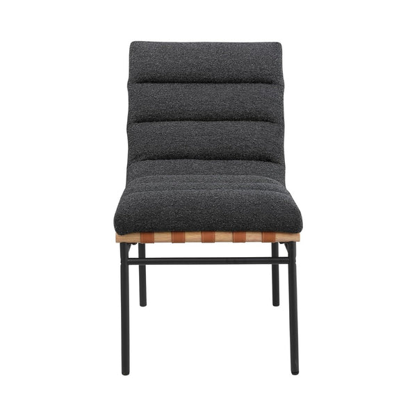 English Elm Set Of 2 Modern Black Boucle Dining Chairs With Iron Legs & Cognac Leather Accents For Cozy Dining B016P392716-GIGA