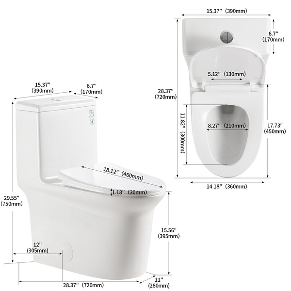 English Elm 1.1/1.6 Gpf Ceramic One Piece Toilet Skirted Comfort Height Dual Flush Soft Close B2724P246931
