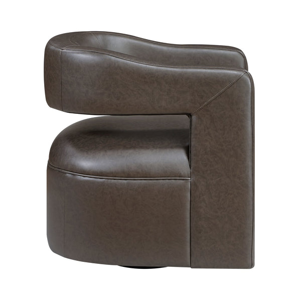 English Elm Modern Faux Leather Swivel Chair with Barrel Back Plush Foam Padding Pocket Coil Support 360° Base Dark Coffee 30 L x 29.5 W x 32.5 H B011P395596