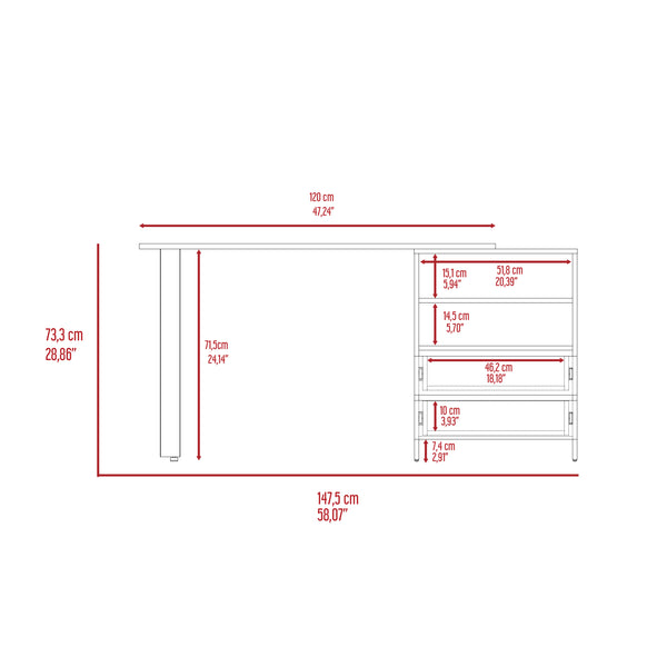 English Elm Pragma Light Grey 120 Writing Desk with Metal Legs, 2 Drawers & 2 Shelves — 47.2" W Spacious Workstation B128S00169