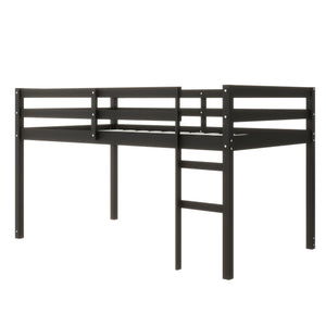 English Elm Solid Twin Loft Bed with Ladder and Reinforced Slats for Storage-Friendly, Space-Saving Bedrooms Black W504P190956