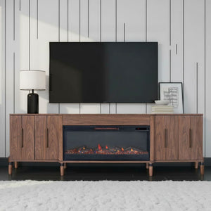 English Elm Tranquility Walnut Entertainment Console with Built-in Electric Fireplace for Large Tvs B108P411439