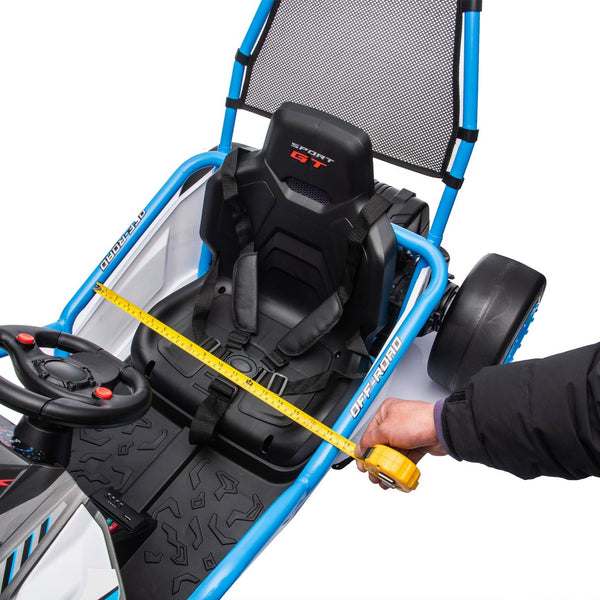 English Elm 24v Dual Motor Kids Go Kart with Drift Mode Roll Cage and Rear Suspension Ages 6 to 12 Blue W1578P454056