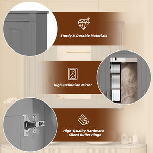 English Elm Bathroom Wall Cabinet Mirrored Mdf Three Door Over Toilet Gray Storage Unit N710P252503E