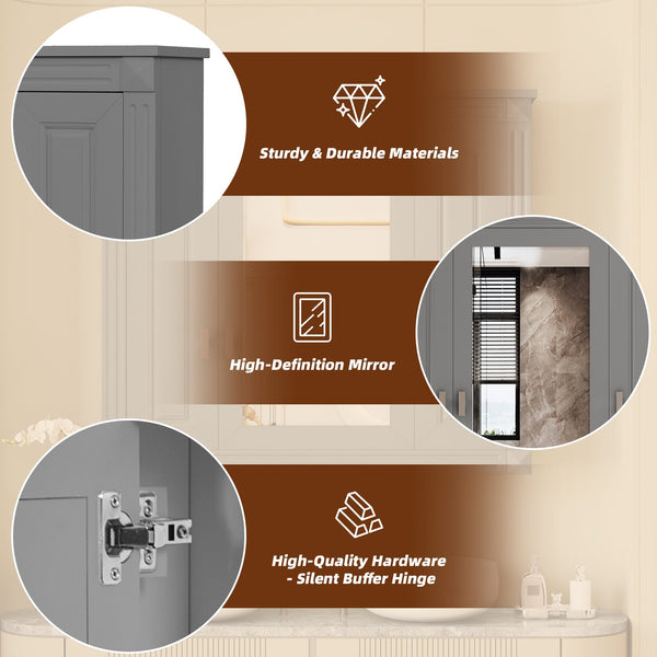 English Elm Bathroom Wall Cabinet Mirrored Mdf Three Door Over Toilet Gray Storage Unit N710P252503E