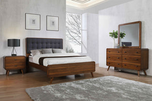English Elm Roxbury Mid-century California King Bedroom Set with Walnut Veneer and Tufted Headboard B062S00789