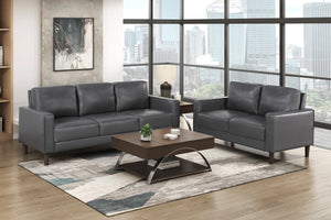 English Elm Modern 2-Piece Living Room Furniture Set - Dark Gray Faux Leather Sofa & Loveseat For Stylish Spaces B011S01981