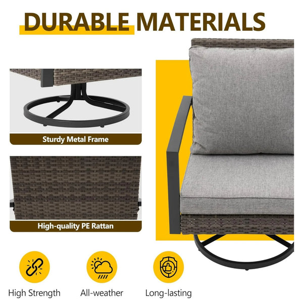 English Elm Set of 2 Outdoor Pe Rattan Swivel Rocker Chairs with Cushions for Patio Decks B082S00068