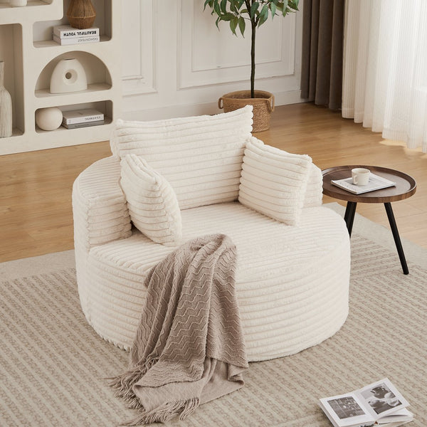 English Elm 50"l Corduroy Oversized Sleeper Chair with Neck Pillow Support for Lounge or Bedroom Beige W834P405862