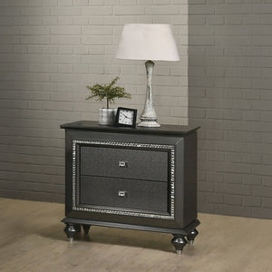 English Elm 1pc Transitional Nightstand Metallic Gray Finish with Crystal Trim, Textured Front & 2 Drawers, 30"W x 18"D x 30"H B2741P322568