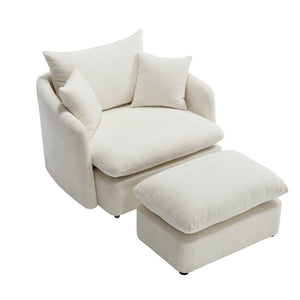 English Elm 360° 360 Swivel Oversized Chenille Armchair with Pocket Spring Seat and Three Throw Pillows Beige W1361S00094