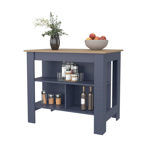 English Elm Kitchen island with 3 open shelves 35.4" H — modern white and black wengue finish, compact storage solution Natural+ Blue 45.28 L x 32.28 W x 4.33 H B097P395892