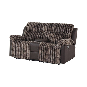English Elm Bruni Brown Console Reclining Loveseat with 2 Cup Holders, Manual Recline, Plush Polyester Seating B201P299728