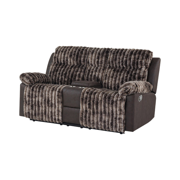 English Elm Bruni Brown Console Reclining Loveseat with 2 Cup Holders, Manual Recline, Plush Polyester Seating B201P299728