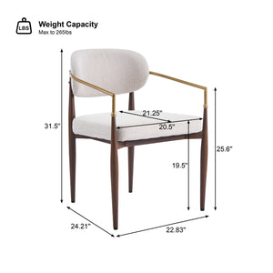 English Elm Fabric Upholstered Dining Chairs Glam Set of Two with Gold Accents Iron Frame N768P379506W