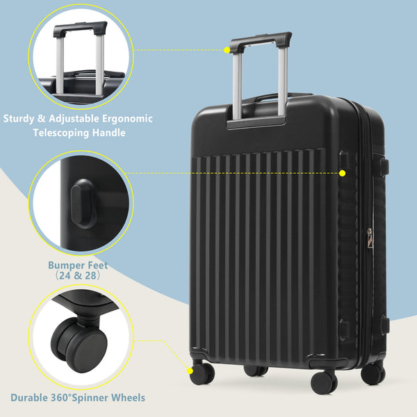 English Elm Front Access Hardside 3 Piece Travel Set with Usb Port Spinner Wheels and Tsa Lock Black N732P326130B