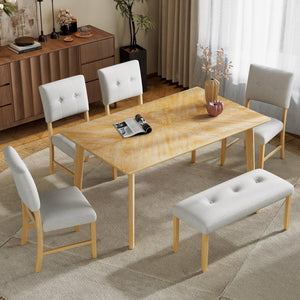 English Elm Wooden Modern Fabric Upholstered Dining Chairs Set of 4 – Farmhouse Style, Padded Seats & Solid Wood Legs Beige+Natural N752P294998D