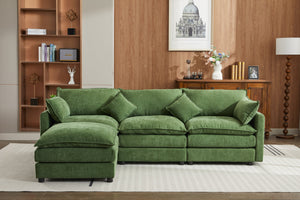 English Elm Modular L-shaped Sectional Sofa with Ottoman Plush Seating for Apartment Living Green W2915S00044