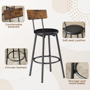 English Elm Pub Industrial Style 7-Piece High Dining Set with Steel Frame, PU Padded Bar Chairs, Adjustable Feet Rustic Brown W1668P193691