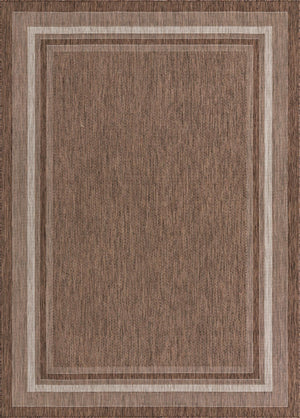 Unique Loom Outdoor Border Soft Border Machine Made Border Rug Brown, Ivory/Gray 7' 1" x 10' 0"