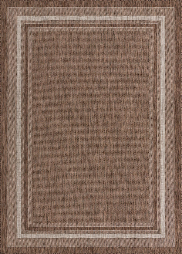 Unique Loom Outdoor Border Soft Border Machine Made Border Rug Brown, Ivory/Gray 7' 1" x 10' 0"