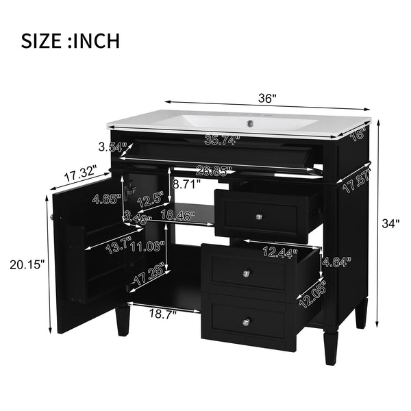 English Elm 36'' Modern Bathroom Vanity With Top Sink, Elegant Storage Cabinet & 2 Drawers For Small Spaces N710S136004B