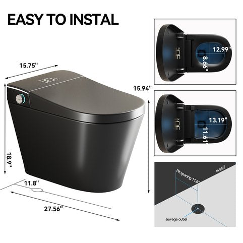English Elm Unique Intelligent One-piece Toilet with Integrated Bidet Heated Seat and Auto Lid Black W3133P414563