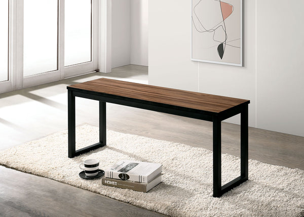 English Elm Industrial 3pc Dining Set Walnut Top with Black U-Shape Metal Legs, Benches, Modern Durable Elegance B2741P383856