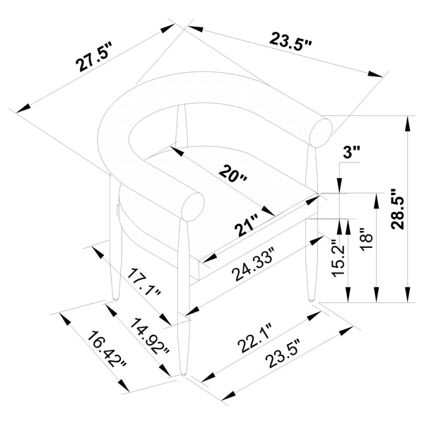 English Elm Notting Cream Bouclé Upholstered Dining Arm Chair Set of 2 — Mid‑Century Modern Texture, Open C-Back Elegance B062P299819