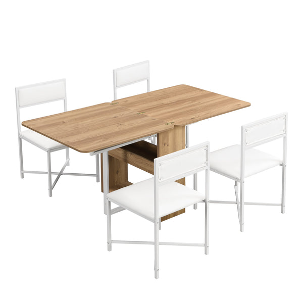 English Elm Topmax Extendable 5 Piece Dining Set with Pu Leather Chairs and Under Table Storage SP000082AAK
