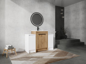English Elm 48 Inch Freestanding Bathroom Vanity With Ceramic Sink & Soft-Close Doors For Modern Elegance W999S00314