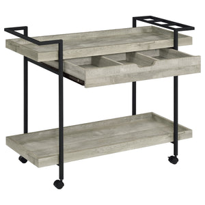 English Elm Begonia Farmhouse Bar Cart with Driftwood Finish Bottle Storage and Rolling Casters B062P451838